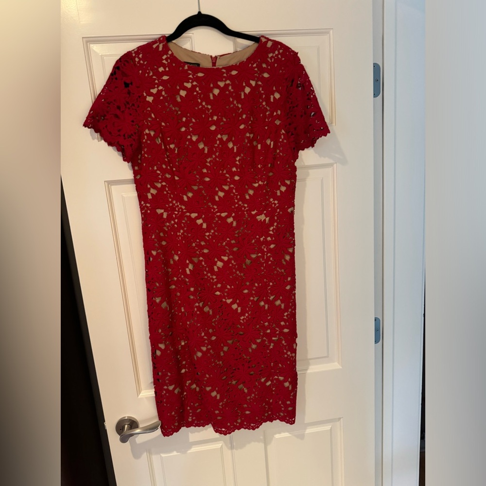 Talbots holiday red lace sheath dress withh sleevelesss size 6 worn once!